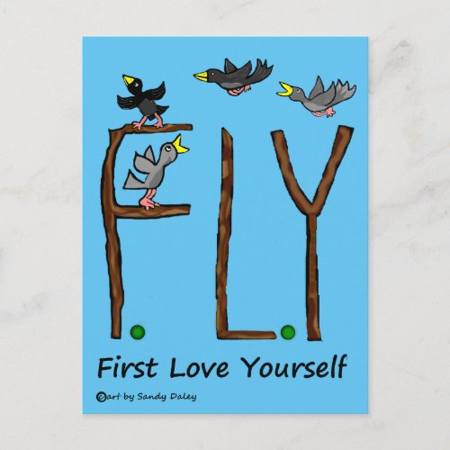 Slogan FLY First Love Yourself Postcard