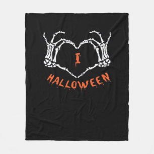 Slogan Halloween. Heart Gesture Made Of Skeleton Fleece Blanket