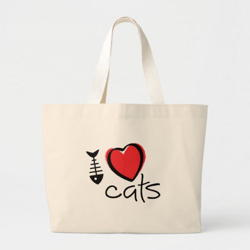 Slogan i love cats ik hou van katten large tote bag
