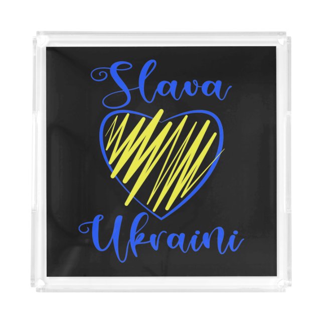 Slogan Slava Ukraini Glory to Ukraine heart   Acry Acrylic Tray (Front)