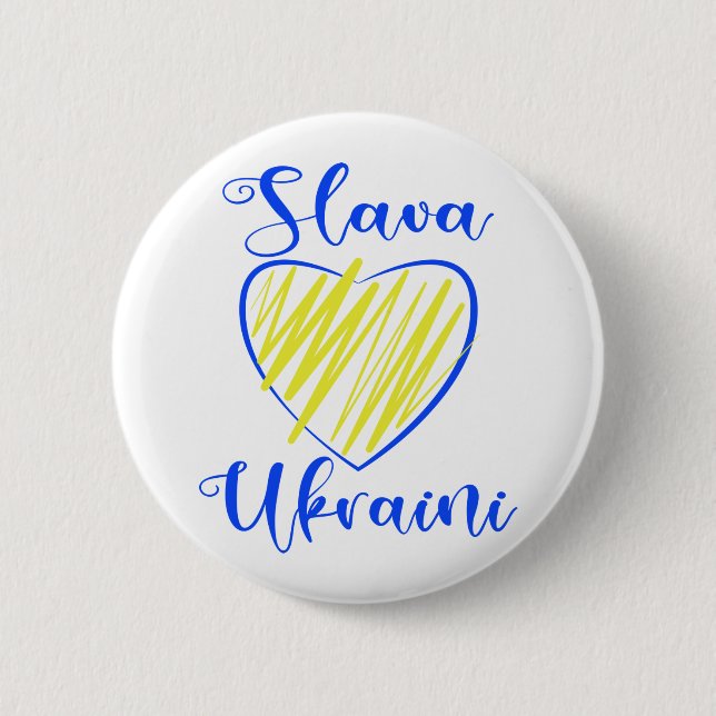 Slogan Slava Ukraini Glory to Ukraine heart   Button (Front)