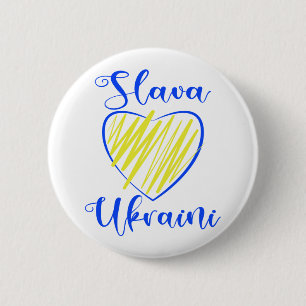 Slogan Slava Ukraini Glory to Ukraine heart Button