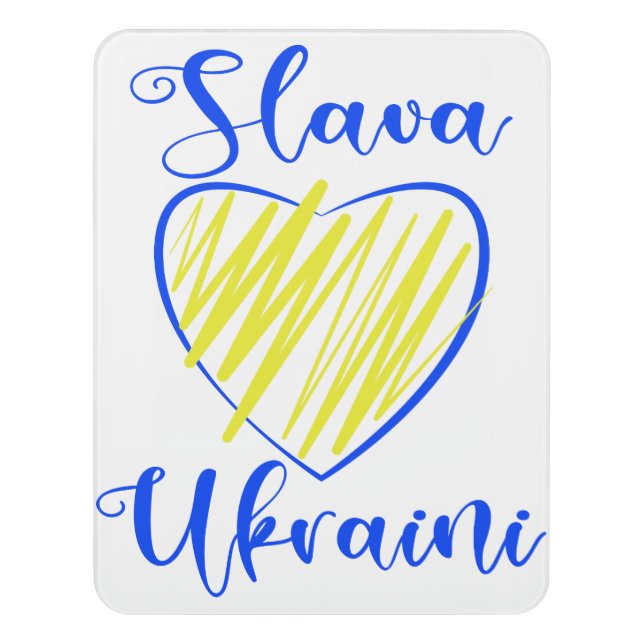 Slogan Slava Ukraini Glory to Ukraine heart  Door Sign (Contemporary Vert)