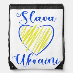 Slogan Slava Ukraini Glory to Ukraine heart Drawstring Bag