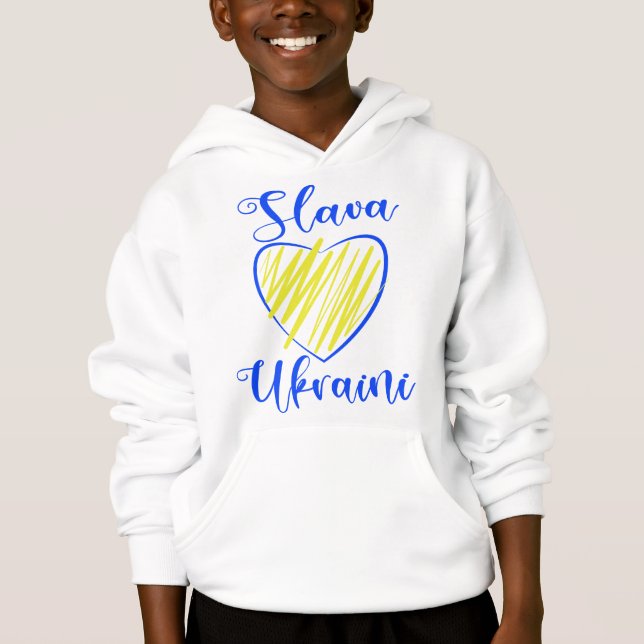 Slogan Slava Ukraini Glory to Ukraine heart  Hoodie (Front)