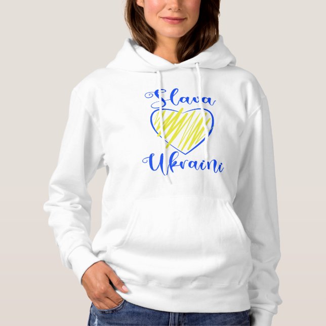 Slogan Slava Ukraini Glory to Ukraine heart  Hoodie (Front)
