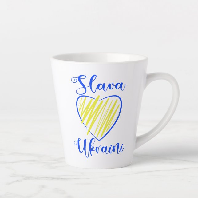 Slogan Slava Ukraini Glory to Ukraine heart Latte Mug (Right)