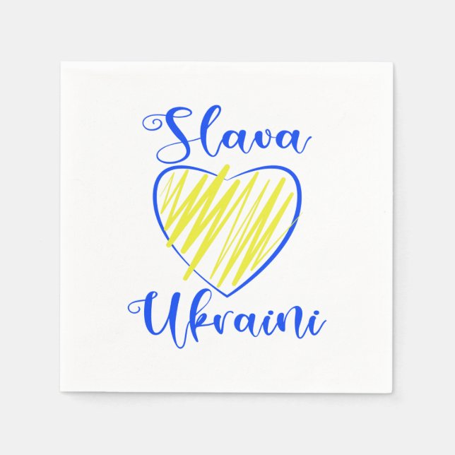 Slogan Slava Ukraini Glory to Ukraine heart Napkins (Front)