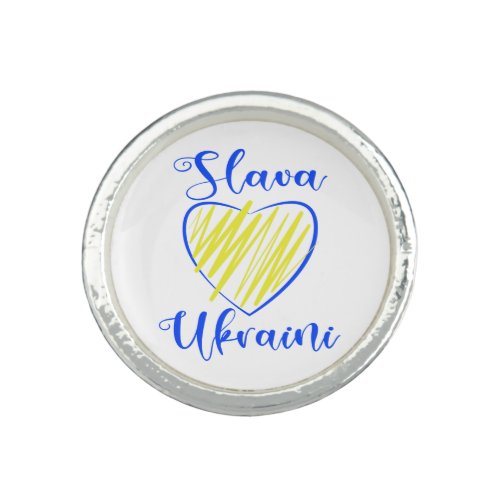 Slogan Slava Ukraini Glory to Ukraine heart  Ring