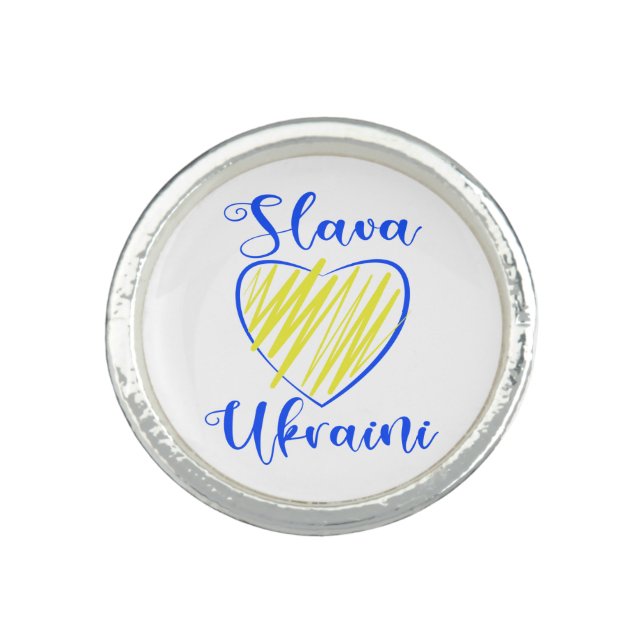 Slogan Slava Ukraini Glory to Ukraine heart  Ring (Front)