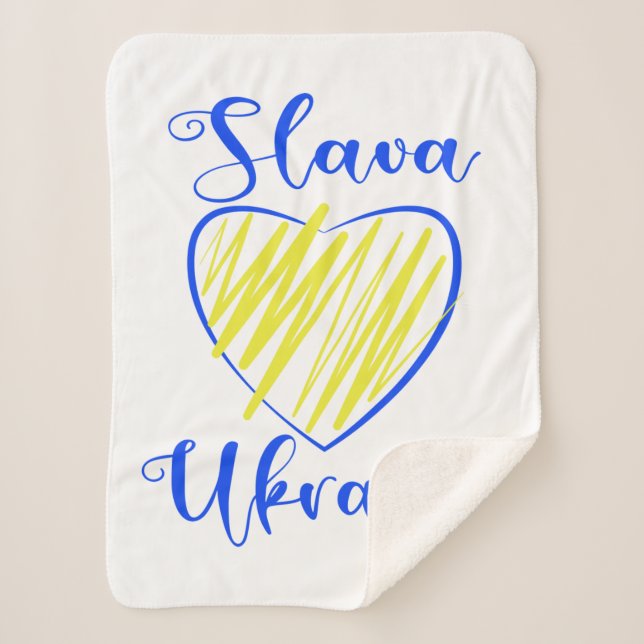 Slogan Slava Ukraini Glory to Ukraine heart   Sherpa Blanket (Front)