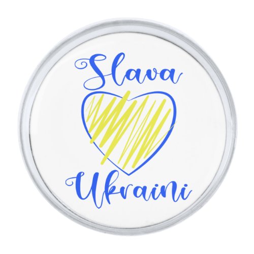 Slogan Slava Ukraini Glory to Ukraine heart    Silver Finish Lapel Pin