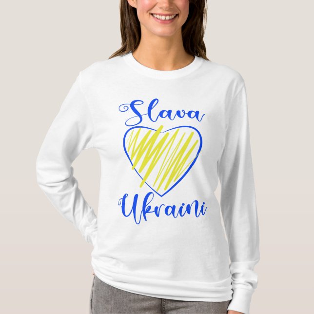 Slogan Slava Ukraini Glory to Ukraine heart T-Shir T-Shirt (Front)