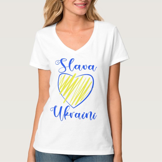 Slogan Slava Ukraini Glory to Ukraine heart T-Shir T-Shirt (Front)