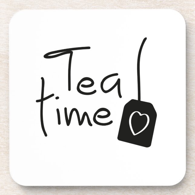 Slogan tea time - theetijd. kopje thee drinken. beverage coaster (Front)
