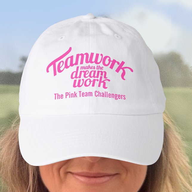 Slogan teamwork makes the dream work pink text hat (Creator Uploaded)