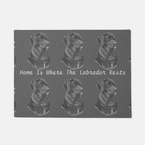 slogan with portrait of black labrador dog doormat