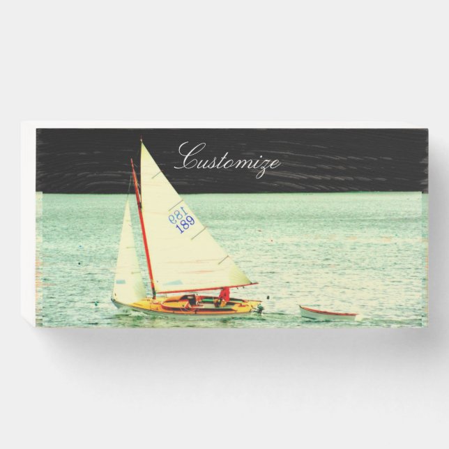 Sloop sailing Thunder_Cove Wooden Box Sign (Front Horizontal)