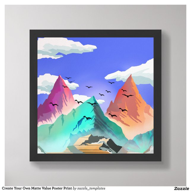 Slope of bliss colorful mountain illustration  poster (Framed Front)