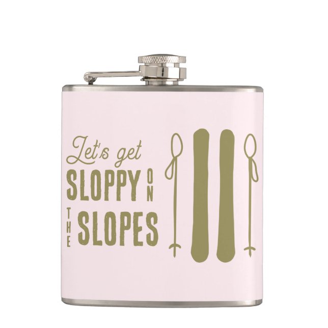 Sloppy Slopes Winter Ski Bachelorette Party Flask (Front)