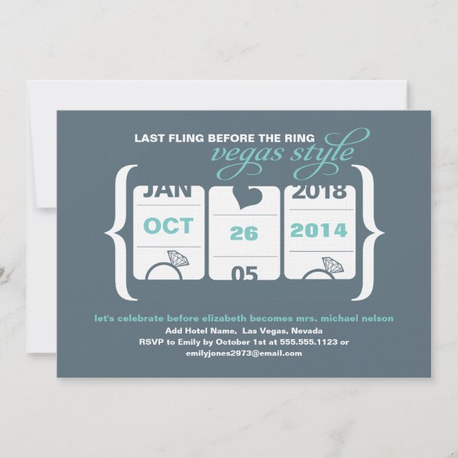 Slot Machine Bachelorette Party in Vegas Invitation (Front)