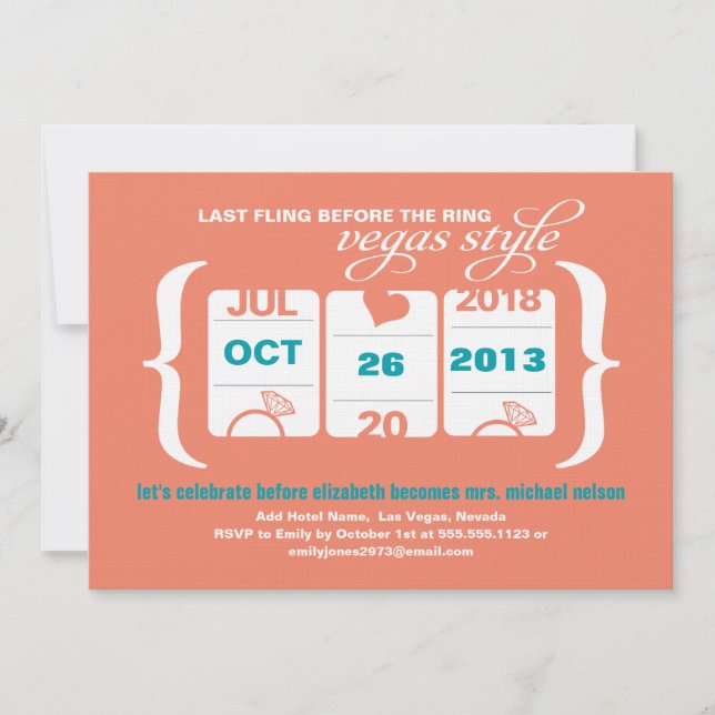 Slot Machine Bachelorette Party in Vegas Invitation (Front)