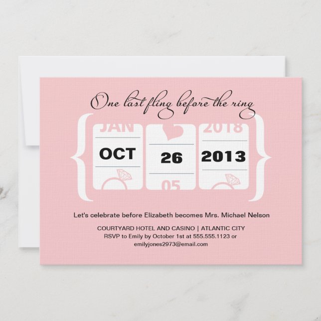 Slot Machine Bachelorette Party in Vegas Invitation (Front)