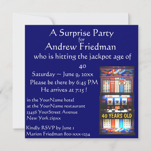 Slot Machine Birthday Party Winner Invitation (Front)
