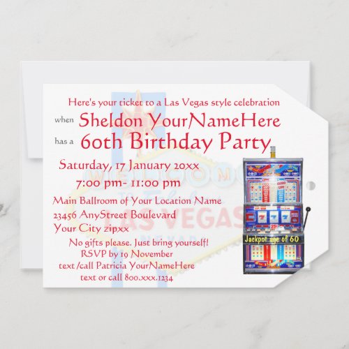 Slot Machine Casino Theme Party Ticket Invitation