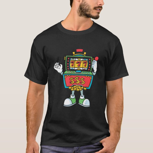 Slot Machine Roulette Gambler Betting Casino Gambl T-Shirt (Front)