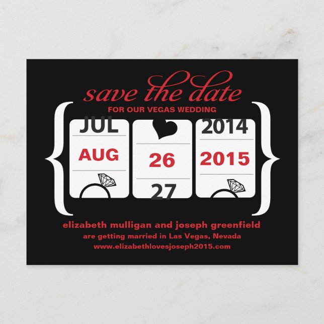 Slot Machine Save the Date - Wedding Announcement Postcard (Front)