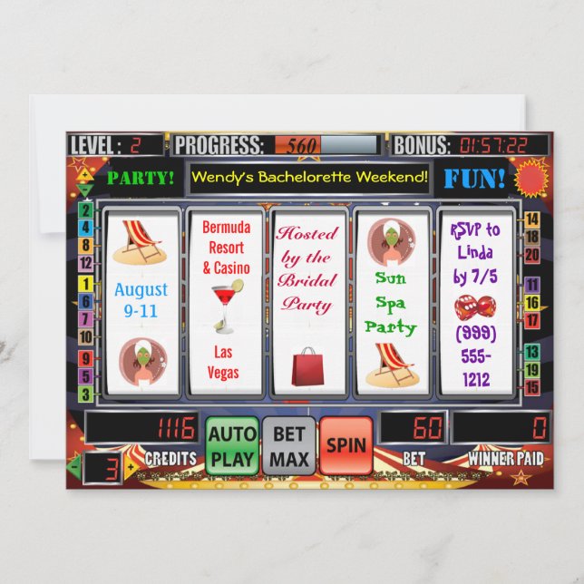 Slot Machine Vegas Bachelorette Weekend Invites (Front)