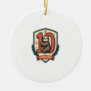 Sloth 10th Birthday Vintage Sunset Shirt 2 Ceramic Ornament