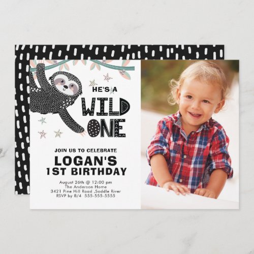 Sloth 1st Birthday Photo Birthday Invitation