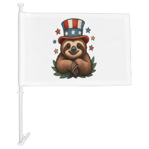 Sloth 4th of July Car Flag