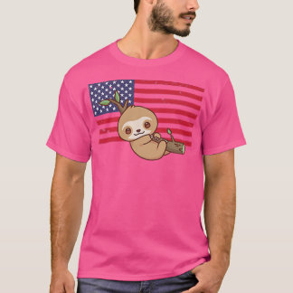 Sloth 4th of July Patriotic USA American Flag Kawa T-Shirt