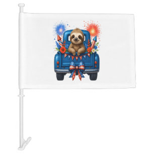 Sloth 4th of July Usa Car Flag