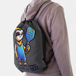 SLOTH add your own text - Pickleball Mascot Player Drawstring Bag