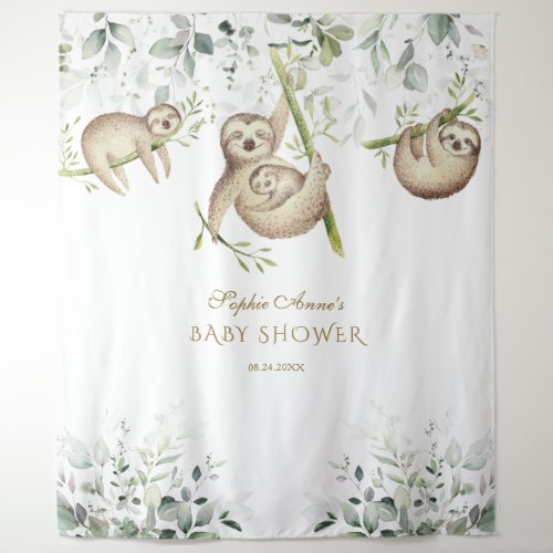 Sloth Airy Greenery Baby Shower Photo Booth Prop Tapestry