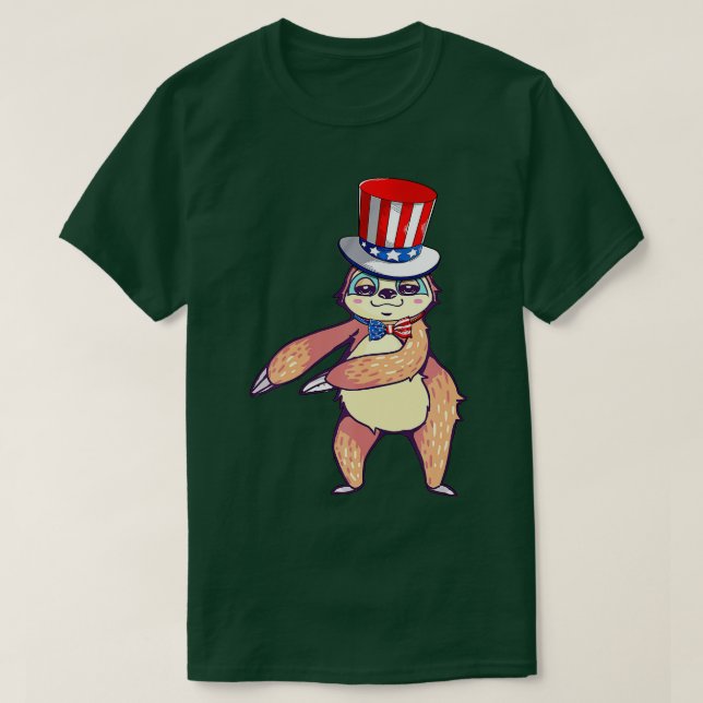 Sloth American Flag Hat Patriotic 4th Of July Gift T-Shirt (Design Front)