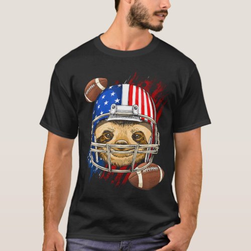 Sloth American Football Sloth Lovers USA Flag T_Shirt