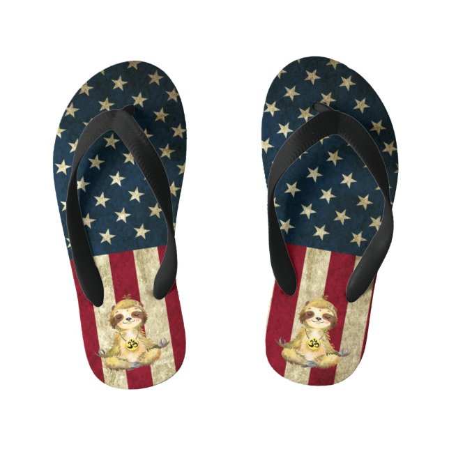 Sloth American Peace  Kid's Flip Flops (Footbed)