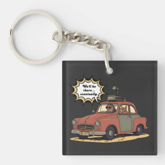 Sloth and Bunny Cartoon Road Trip Adventure Keychain