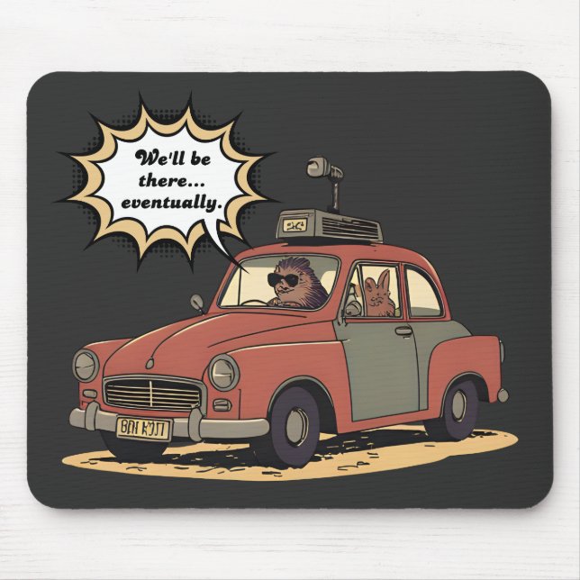 Sloth and Bunny Cartoon Road Trip Adventure Mouse Pad (Front)