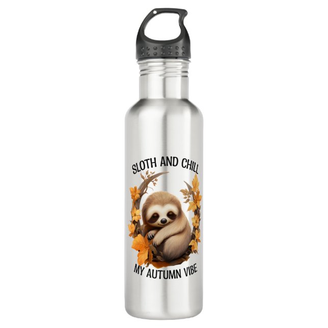 Sloth and Chill My Autumn Vibe Stainless Steel Water Bottle (Front)
