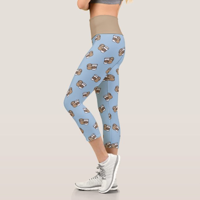 Sloth and Coffee Capri Leggings (Left)