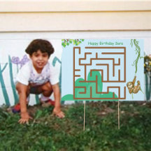 Sloth and leaves, maze puzzle birthday yard signs