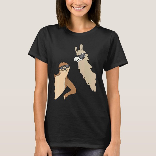 Sloth And Llama With Sunglasses Love Sloths And Al T-Shirt (Front)