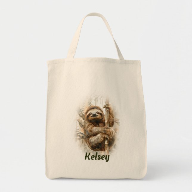 Sloth and Toucan Personalized Tote Bag (Front)