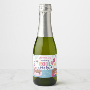 Sloth and Unicorn Summer Birthday Pool Party Sparkling Wine Label